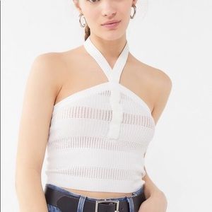 Urban Outfitters White Ribbed Knit Halter Crop Top